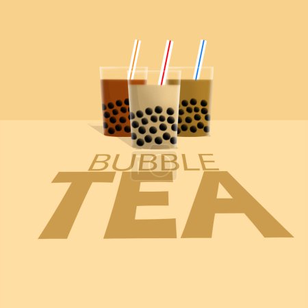 National Bubble Tea Day Veranstaltungsbanner. Drei Gläser Bubble Tea mit verschiedenen Geschmacksrichtungen auf Sahne-Hintergrund zum Feiern am 30. April