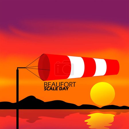 Beaufort Scale Day Veranstaltungsbanner. Eine Fahne zur Messung von Wind oder Geschwindigkeit oder Windsack bei Sonnenuntergang zur Feier des 7. Mai