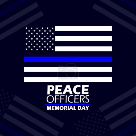 Bannière commémorative des agents de la paix. Un drapeau avec un texte gras sur fond bleu foncé pour commémorer le 15 mai