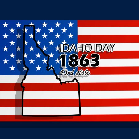 Fête nationale de l'Idaho bannière de l'événement. Carte de l'Idaho avec drapeau américain sur fond bleu foncé pour commémorer le 17 mai