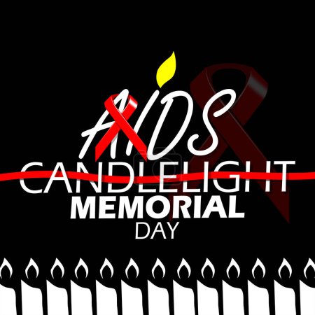 International AIDS Candlelight Memorial event banner. Bold text with red campaign ribbon and candles on black background to commemorate on May