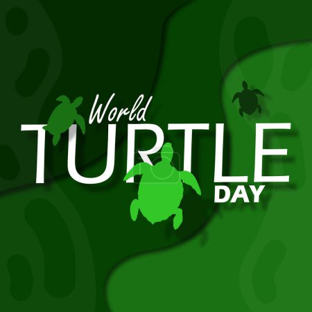 Journée mondiale de la tortue bannière événement. Illustration de plusieurs tortues dans la mer avec texte audacieux à célébrer le 23 mai