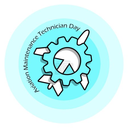 Illustration for Aviation Maintenance Technician Day event banner. Icon of a gear and airplane on light blue background to celebrate on May 24th - Royalty Free Image