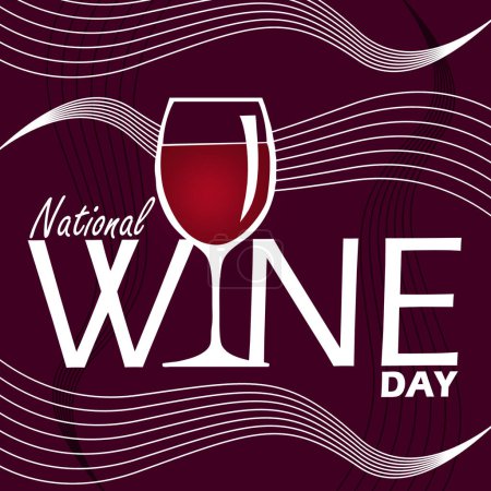 Banner zum Nationalen Tag des Weines. Ein Glas Wein mit fettem Text auf dunkelrotem Grund zum Feiern am 25. Mai