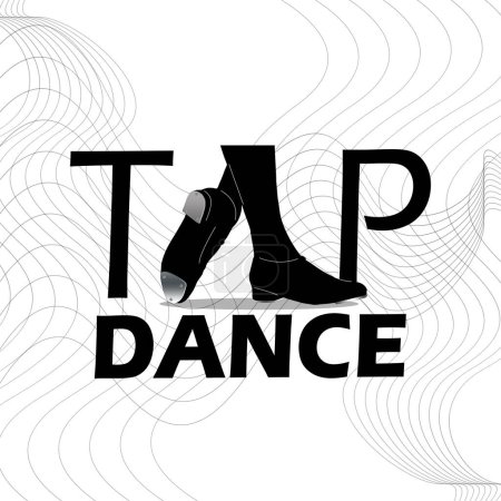 Téléchargez les illustrations : Bannière de l'événement National Tap Dance Day. Illustration des pieds d'un danseur de claquettes et texte en gras sur fond blanc pour célébrer le 25 mai - en licence libre de droit