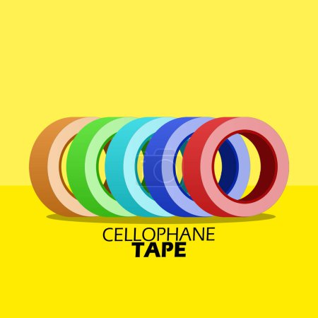 National Cellophane Tape Day event banner. Several Cellophane tapes with various colors on yellow background to celebrate on May 27th