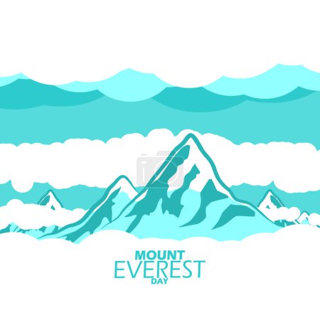 Banner del evento Día del Monte Everest. Ilustración del Monte Everest desde arriba de las nubes para celebrar el 29 de mayo