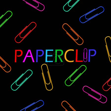 Paperclip Day event banner. Several paper clips of different colors on a black background to celebrate on May 29th