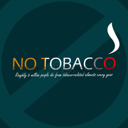 World No Tobacco Day event banner. Illustration of the shape of a cigarette in bold text with the prohibition symbol on dark turquoise background to commemorate on May 31st