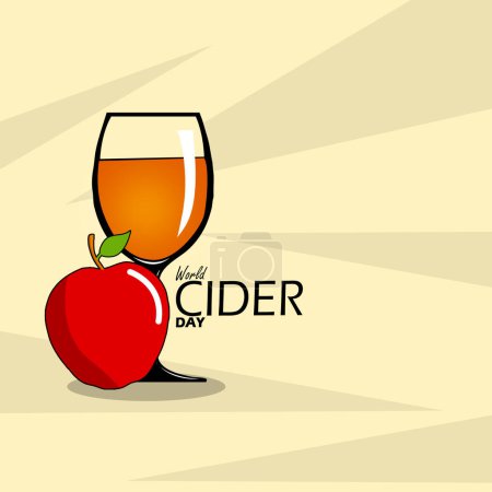 World Cider Day event banner. A glass of apple cider with a red apple on bright brown background to celebrate on June 3rd