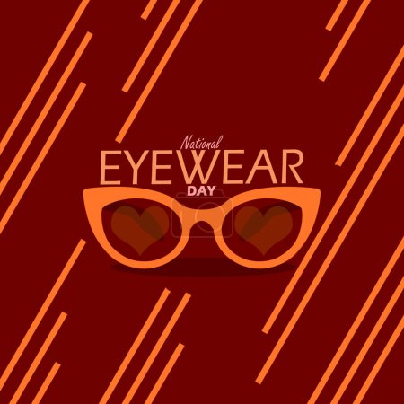 National Eyewear Day event banner. An orange fashion glasses on dark red background to celebrate on June 6th