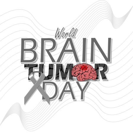 World Brain Tumor Day event banner. Bold text with illustration of a brain affected by a tumor on white background to commemorate on June 8th