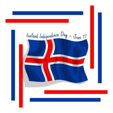 Fête de l'indépendance de l'Islande bannière événement. Drapeau islandais flottant sur fond blanc pour célébrer le 17 juin