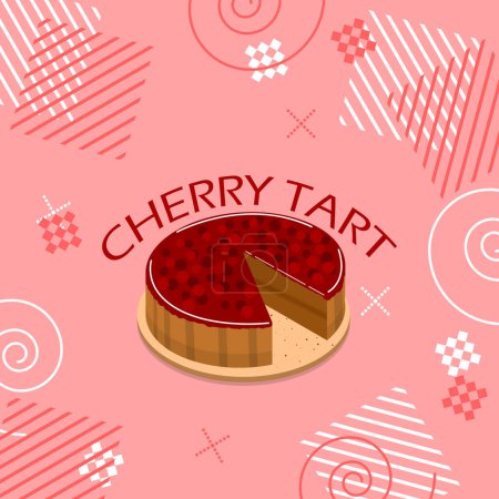 National Cherry Tart Day event banner. A delicious cherry tart cake with bold text and elements on pink background to celebrate June 18th