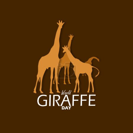 World Giraffe Day event animal banner. Several giraffes on dark brown background to celebrate on June 21st