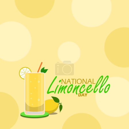 Veranstaltungsbanner zum Nationalen Limoncello-Tag. Ein Glas Limoncello mit Zitrone auf hellgelbem Hintergrund zum Feiern am 22. Juni