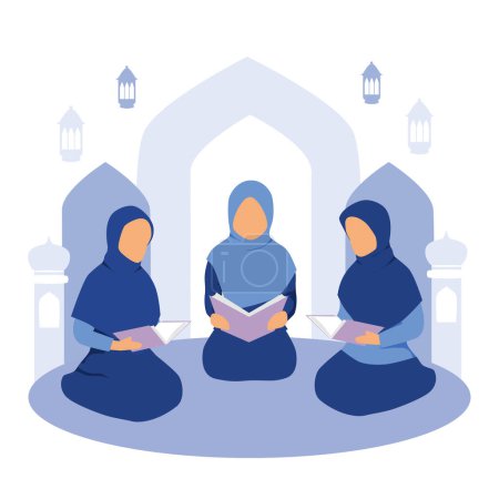 Téléchargez les illustrations : Femmes musulmanes lisant le Coran dans la mosquée - en licence libre de droit