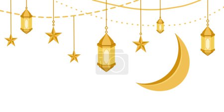 Illustration for Gold stars with golden lanterns. vector illustration - Royalty Free Image