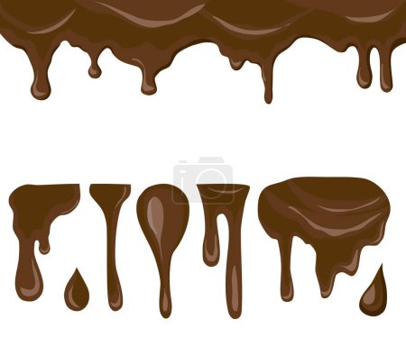 Téléchargez les illustrations : Ensemble de chocolat dégoulinant isolé sur un fond blanc - en licence libre de droit