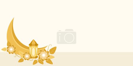 Illustration for Abstract background of golden lantern, flowers and moon - Royalty Free Image