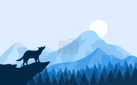 Ilustración de Lobo y montañas. ilustración vectorial de lobo salvaje. - Imagen libre de derechos