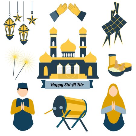 Illustration for Happy eid al fitr icons vector illustration. - Royalty Free Image