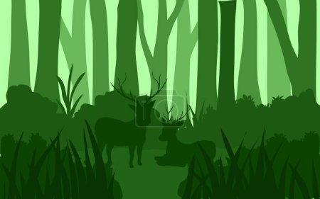 Ilustración de Ciervos silvestres en bosque verde - Imagen libre de derechos