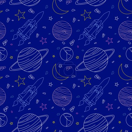 Ilustración de Espacio patrón sin costura. planetas y estrellas. - Imagen libre de derechos