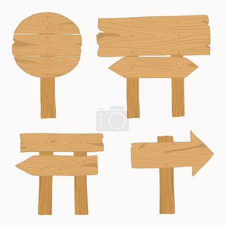Téléchargez les illustrations : Panneaux en bois ensemble. illustration vectorielle - en licence libre de droit