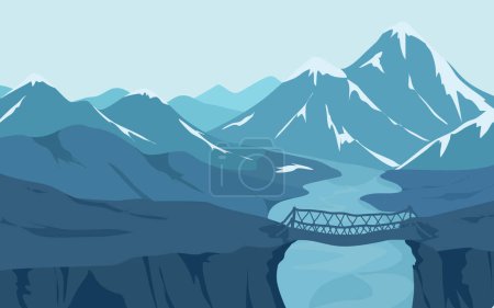 Illustration for Mountain landscape with bridge above river vector illustration - Royalty Free Image