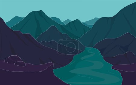 Illustration for Mountain lake with mountains scene - Royalty Free Image