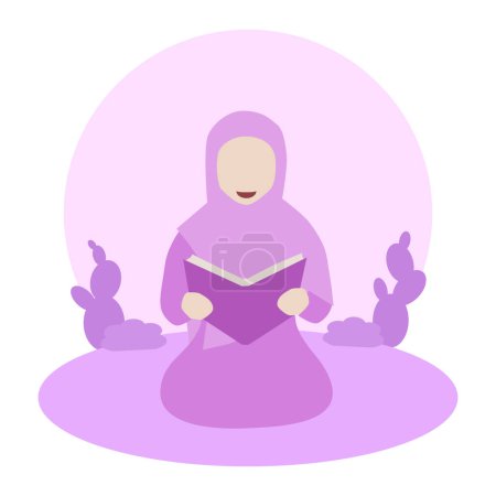 Téléchargez les illustrations : Femme musulmane en vêtements hijab lire un livre - en licence libre de droit