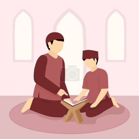 Téléchargez les illustrations : Homme musulman et garçon priant ensemble - en licence libre de droit