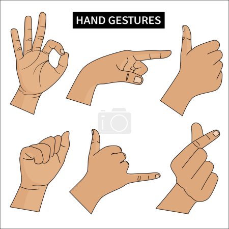 Ilustración de Conjunto de diferentes gestos de la mano, ilustración de vectores - Imagen libre de derechos