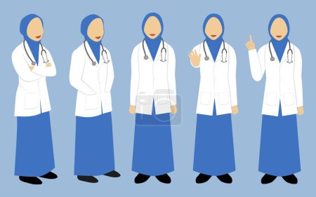 Ilustración de Médicos musulmanes en bata médica, personal médico, equipo médico - Imagen libre de derechos