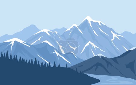Ilustración de Río de montaña y cielo azul. ilustración vectorial - Imagen libre de derechos