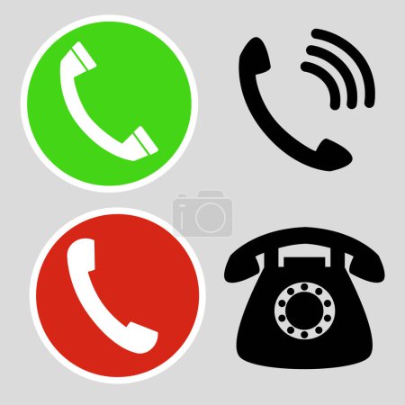 Téléchargez les illustrations : Icônes vectorielles d'appel téléphonique réglées sur fond gris - en licence libre de droit
