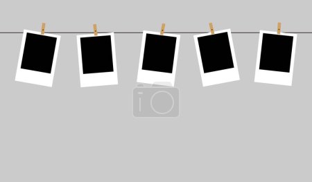 Ilustración de Marco de fotos en blanco con pinzas de ropa. vector - Imagen libre de derechos