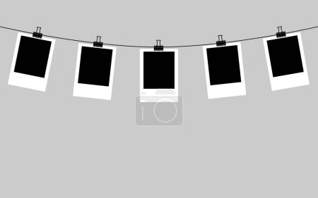 Ilustración de Marco de fotos Polaroid colgando de una cuerda - Imagen libre de derechos