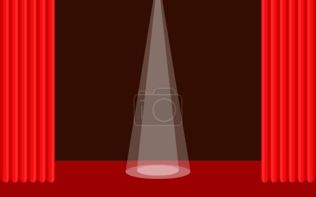 Téléchargez les illustrations : L'image vectorielle du tapis rouge d'un théâtre avec projecteur et rideau rouge - en licence libre de droit