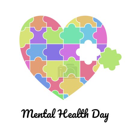 Illustration for Mental health day with heart puzzle pieces - Royalty Free Image