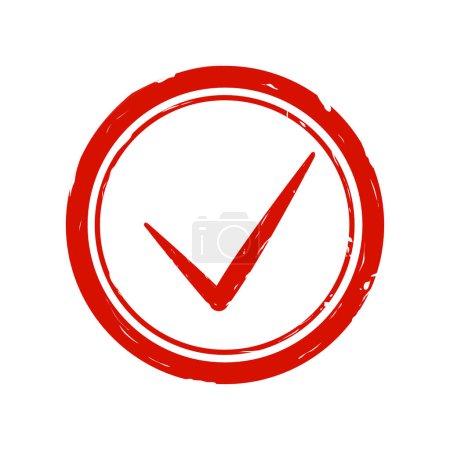 Téléchargez les illustrations : Timbre rond rouge avec icône à cocher - en licence libre de droit