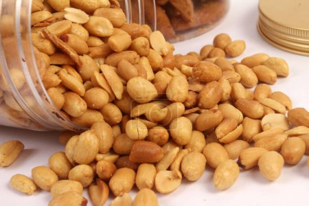 Fried peanuts on a white background