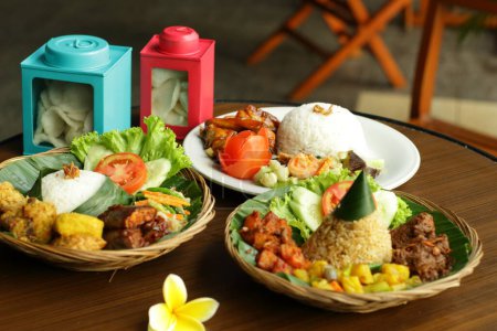 Indonesia cuisine on wooden table