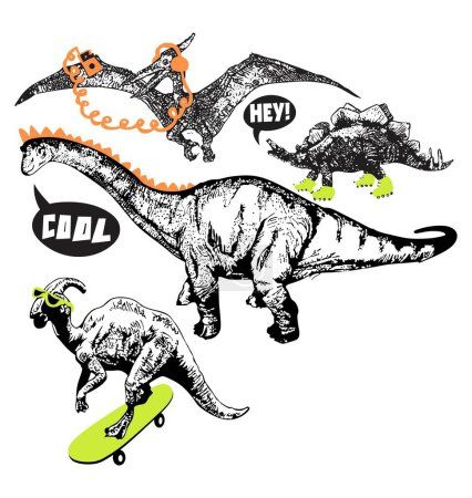 set of dinosaurs, hand drawn vector sketch.