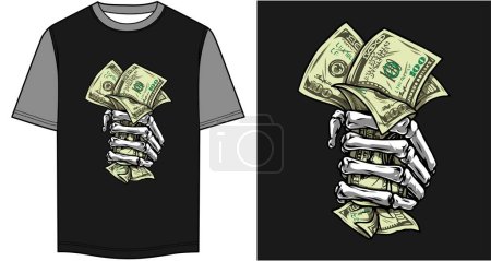 Geld- und Dollarscheine mit Hand-Vektor T-Shirt Grafik-Design Vektorillustration 