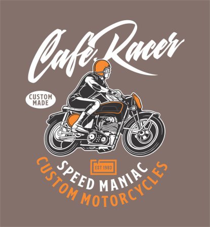 Téléchargez les illustrations : Café Racer vitesse maniaque personnalisé moto t-shirt illustration vectorielle de conception graphique - en licence libre de droit