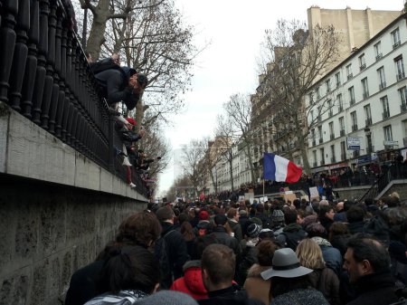 Photo for Paris, France, January 11 2015 : massive protest after the terrorist attack of Charlie journal - Royalty Free Image