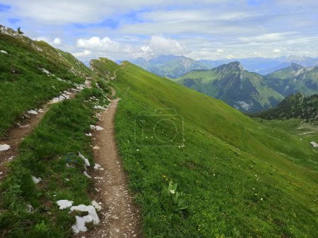 Téléchargez les photos : Randonnée pédestre sur les crêtes, dans les Alpes suisses à Rocher de Naye, Vaud - en image libre de droit