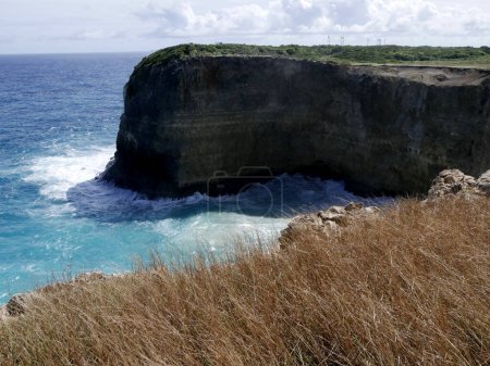 Impressive coastal cliffs in Anse Bertrand cliff trail in Grande Terre, Guadeloupe, french west indies